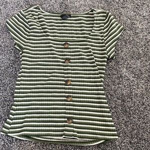Green stripped Rue21 shirt, size L (fits smaller).